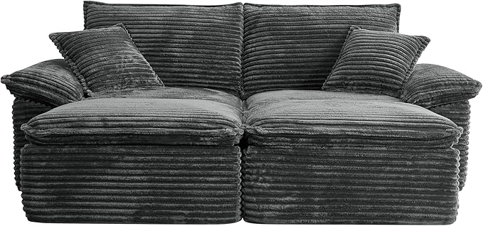 Comfy Boneless Cloud Sofa Chaise Oversized Fluffy Corduroy Upholstered Chaise Lounge for Living Room Bedroom, Modular Compressed Foam Cloud Daybed, Single Seat Sofa