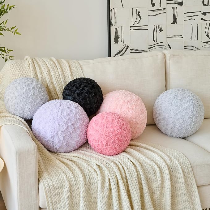 Ball Pillow, Decorative Round Pillow for Couch n, Circle Throw Pillows, Perfect Ball Pillows for Couch, Stylish Decorative Pillows, Versatile Round Throw Pillow (Light Grey, Mini-8.6 Inches)