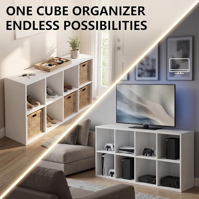 YESHOMY Modern TV Stand for Televisions up to 55 Inch, Mind Century Entertainment Center with 8 Open Shelves for 32/43/50/55 Inchs TVs, Media Furniture for Living Room, White - Image 3