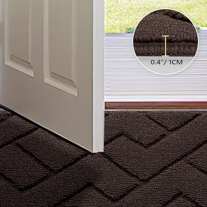 hicorfe Indoor Doormat, Welcome Door mat, Non Slip Door Mats 20"x31.5" Absorbent Resist Dirt Entrance Inside Floor Mats for Entryway Washable Low-Profile(Coffee) - Image 4