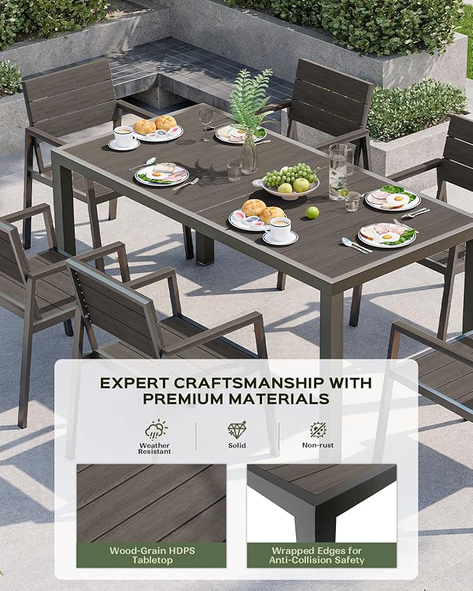 Vexwalx 5-Piece Outdoor Dining Set, Aluminum Dining Table Set for 4, Patio Table and Chairs Set with Umbrella Hole, All Weather HDPS Outdoor Table and Chairs for 4 (Charcoal) - Image 2