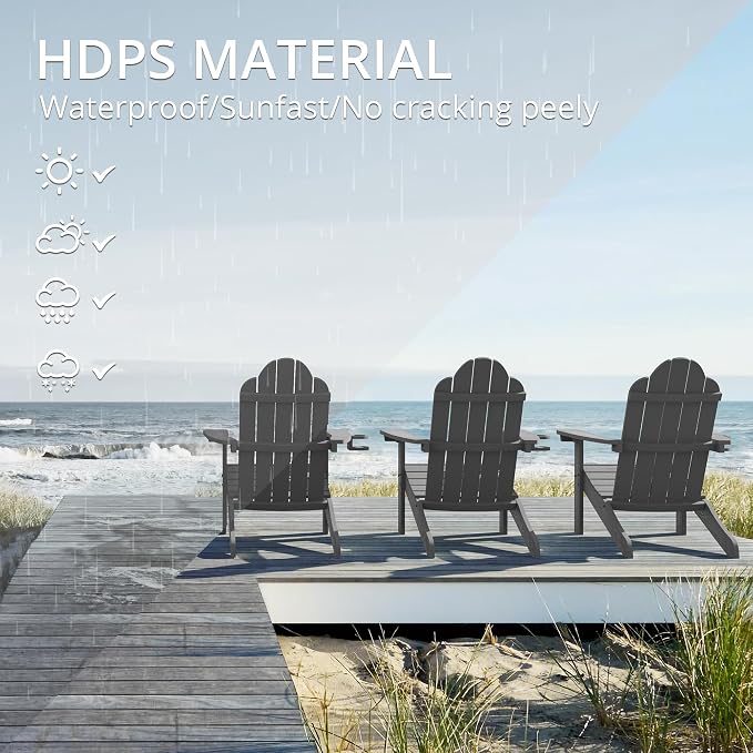 LUE BONA HDPS Adirondack Chairs Set of 2, Long-Lasting All-Season Outdoor Patio Chairs, Hidden Cup Holder, 350 LBS, Dark Gray - Image 3