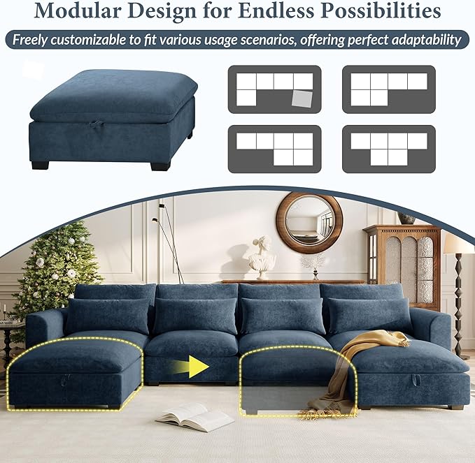 U-Shaped Modular Sofa Freely Transformable Living Room Corner Couch with Two Ottomans, Suitable for Home