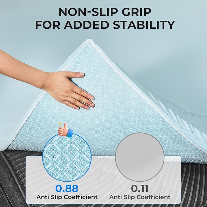 OhGeni Memory Foam Mattress Topper Pad, Soft Bed Cover with Anti-Slip Base, Size Twin XL, Style 2 Inch with Cover