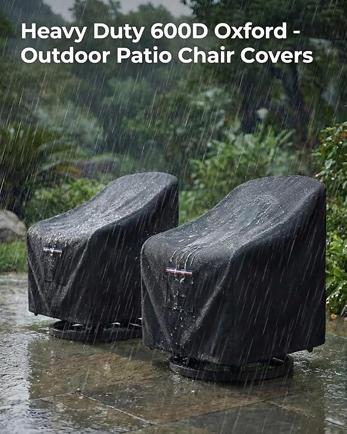 Outdoor Patio Chair Covers 4-Pack, Heavy Duty 600D Oxford Fabric, Weather Resistant Waterproof Furniture Protectors, Black, 35x37x36 inches - Image 4