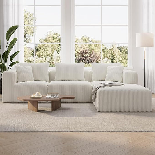 Novilla 106" Modular Sectional Sofa, Modern Cloud Sectional Couch with Smarts Coil® Support, L-Shape Boneless Couch for Living Room Apartments, No Assembly Required, Beige (3 Seat w/ 1 Ottoman)