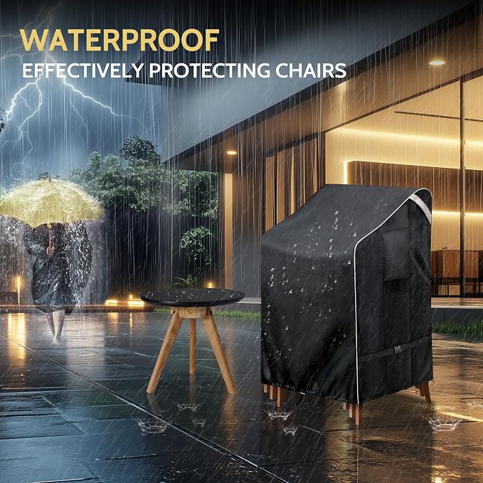 COSFLY Stackable Patio Chairs Covers Waterproof, Outdoor Furniture Covers Heavy Duty for 4-6 Stacking Chairs 1 Pack - Fits up to 28w x 36D x 47H inches (Black) - Image 5