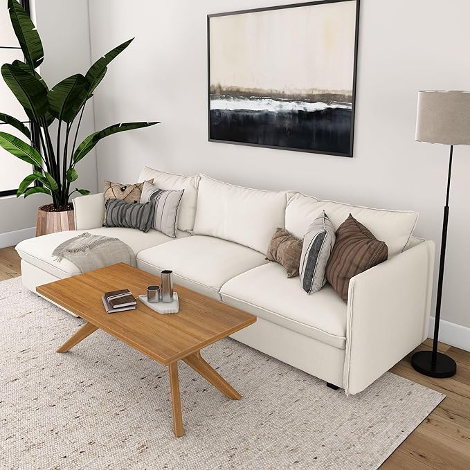 Plank+Beam Cross Leg Rectangular Coffee Table, 48 Inch Wood Coffee Table for Living Room, Modern Center Table, Cocktail Table, Pecan