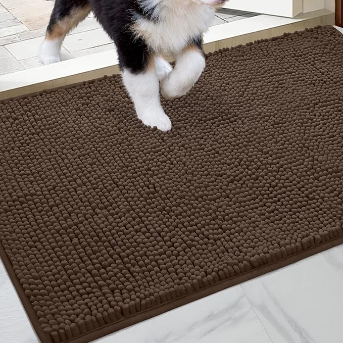 HOMEIDEAS Doormat Indoor Entrance, 48"x30", Highly Absorbent Chenille Muddy Dog Washable Non Slip Front Welcome Door Floor Mat for Entryway, Brown by HOMEIDEAS
