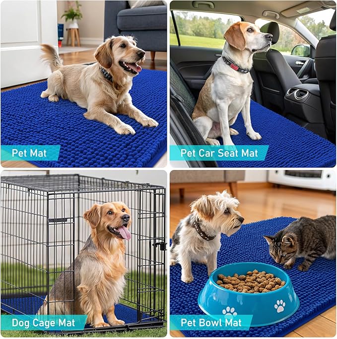 OLANLY Dog Door Mat for Muddy Paws 44x32, Absorbs Moisture and Dirt, Absorbent Non-Slip Washable Doormat, Quick Dry Chenille Mud Mat for Dogs, Entry Indoor Entryway Carpet for Inside Floor, Royal Blue - Image 7