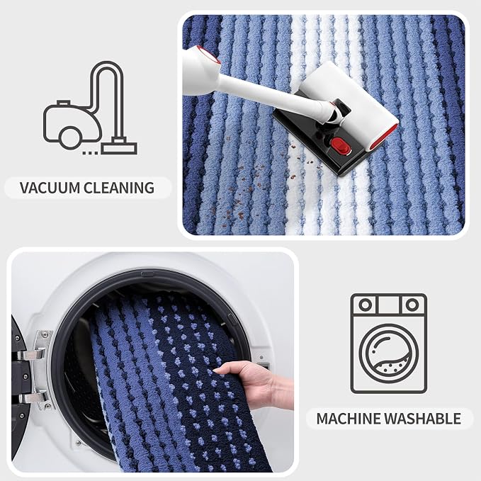 Kitinjoy Indoor Outdoor Door Mat, 48x32 Non-Slip Absorbent Dirt Trapper, Low-Profile Washable Inside Entrance Front Floor Mat, Sturdy Soft Entry Dotted Ombre Doormats for Entryway, Navy Blue - Image 5