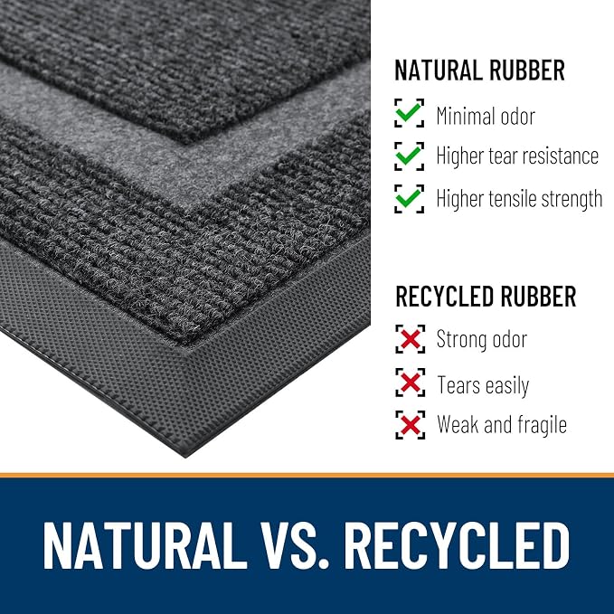 OLANLY Front Door Mat Indoor Outdoor Entrance, Waterproof All-Season, All-Weather Doormat, Sturdy Natural Rubber, Fade Resistant, Low Profile, Easy Clean Patio Porch Entryway Mat, 33x21, Grey - Image 4