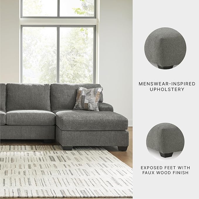 Signature Design by Ashley Seyler Lane Contemporary 3-Piece Sectional with Double Chaise and Removable Cushion, Gray