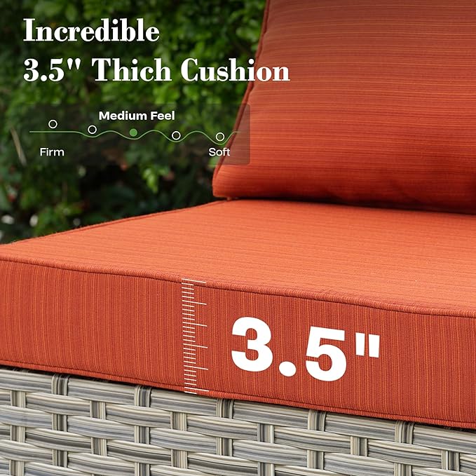8 Pcs Patio Furniture with Fire Pit Table, Outdoor Rattan Wicker Conversation Set with Glowing Coffee Table, Comfy Sectional Sofa for Porch Balcony Backyard Pool, Orange