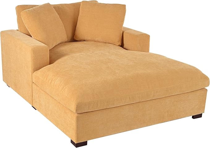 Christopher Knight Home Larrz Oversized Chaise Lounge Chair Indoor, Cozy Upholstered Sleeper Sofa Couch, Durable Wood Frame, Deep Seat Reading Chair with 2 Throw Pillows and Armrests, Yellow
