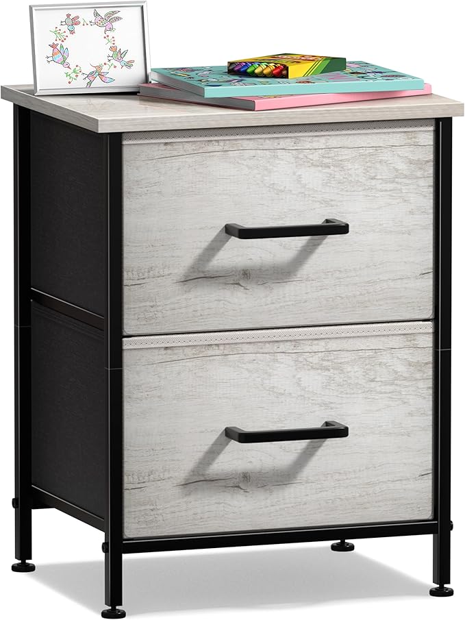 Sorbus Nightstand Dresser with 2 Faux Wood Drawers - Bedside Table Chest with Storage Bedroom, Living Room, Closet & Dorm Furniture Lamp Stand - Steel Frame, Wood Top, Easy Pull Fabric Bins by Sorbus