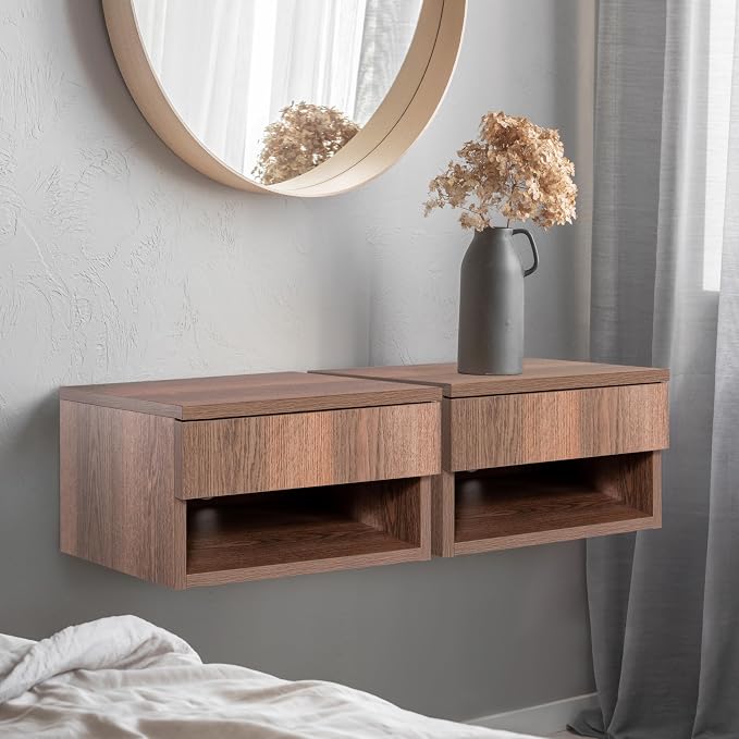 JONATHAN Y NST2002A Ettore 15.71" Mid-Century Modern Floating Wall Mounted Nightstand with Soft-Close Drawer and Cable Hole, Dark Brown - Image 3