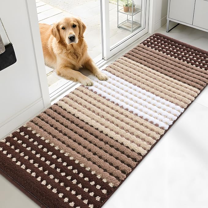 Kitinjoy Indoor Outdoor Door Mat, 71x24 Non-Slip Absorbent Dirt Trapper, Low-Profile Washable Inside Entrance Front Floor Mat, Sturdy Soft Entry Dotted Ombre Doormats for Entryway, Brown by Kitinjoy