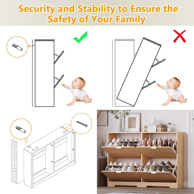 BORNOON Large Shoe Cabinet for Entryway, Shoe Rack Cabinet with 4 Flip Drawer and Adjustable Shelves for Small Apartment, Foyer - Image 7