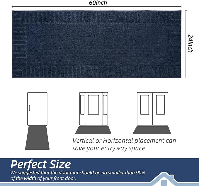 BEQHAUSE Door-Mat-Non-Slip Dirt Trapper Door Mats Low-Profile Front Door Mat Absorbent Floor Mats for Entryway Washable Mud Resistant Home Entrance Doormat,Navy Blue,24"x60" - Image 2