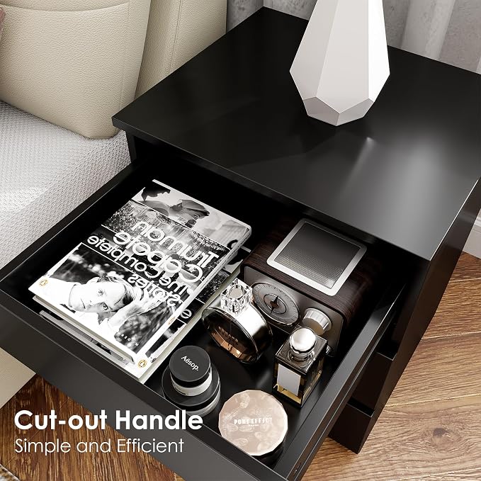 FOTOSOK Nightstand Set of 2 Black Nightstand with 3 Drawers, Black Bedside Table Night Stand for Bedroom with Cut-Out Handle, Sofa Side Table 3 Drawer Nightstand for Bedroom, 17.7W*15D*21.7H - Image 9