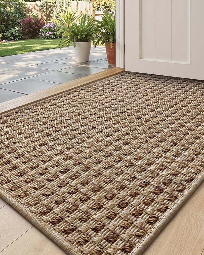DEXI Dirt Trapper Door Mat, 24x39 Washable Doormat, Dirt Resistant and Absorbent, Easy Clean Low-Profile Floor Rugs for Entryway, Front Door, and Inside Entrance, Checkered Beige by DEXI
