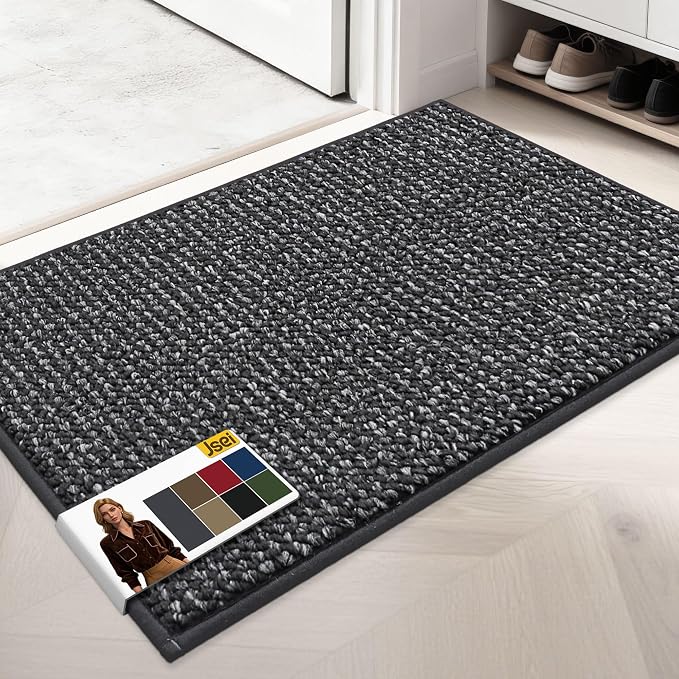 JSEI Dirt Trapper Door Mat 24"x36" Non-Slip Washable Entrance Mat, Dog Doormats, Absorbent & Fade-Resistant Floor Mats, Low Profile Welcome Mats for Entryway, Front Door, and Inside Entrance, Charcoal by JSEI