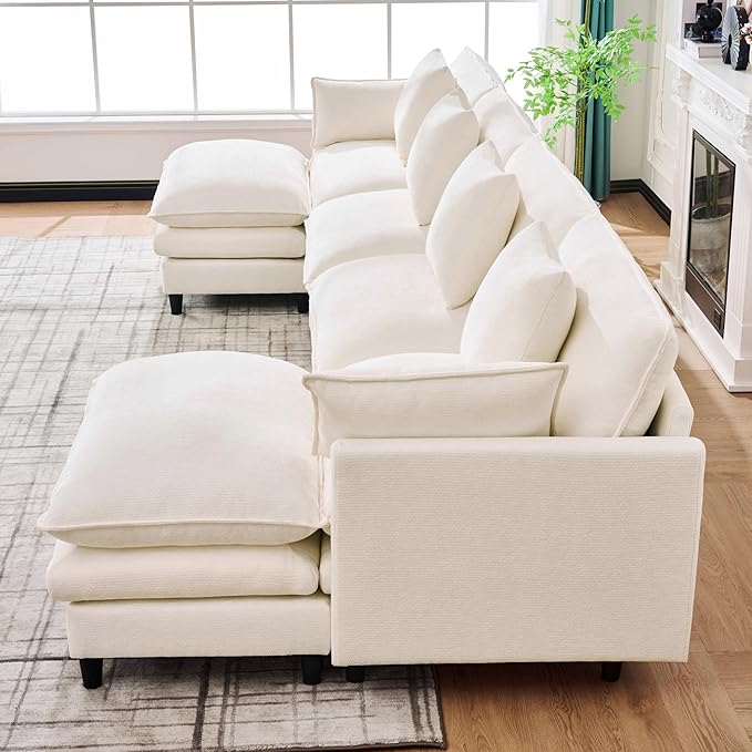 Eafurn 141" Oversized Modular Sectional Sofa with Movable Ottoman, 6 Seater Modern Chenille Reversible Sofa Set, Large Convertible U Shaped Couch for Living Room Apartment
