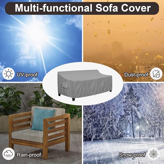 PureFit Outdoor Couch Cover Waterproof Patio Sofa Furniture Covers, 4-Seater Outdoor Cover with Air Vent and Handles, 104W x 40D x 35H Inches, Gray - Image 6