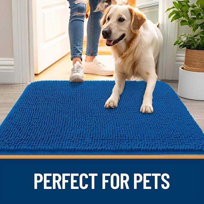 OLANLY Dog Door Mat for Muddy Paws 47x17, Absorbs Moisture and Dirt, Absorbent Non-Slip Washable Doormat, Quick Dry Chenille Mud Mat, Entry Indoor Entryway Carpet for Inside Floor, Deep Navy Blue - Image 6