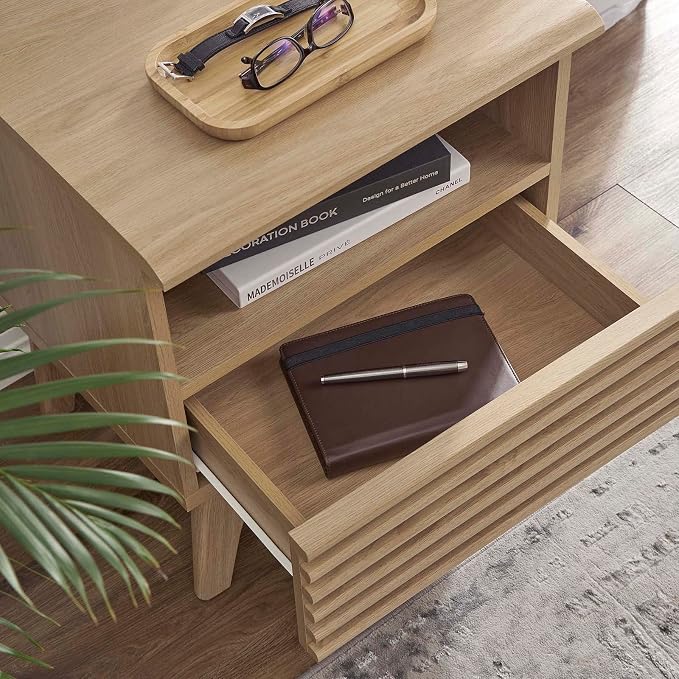 Modway Render Mid-Century Modern, One-Drawer Nightstand, Oak - Image 8