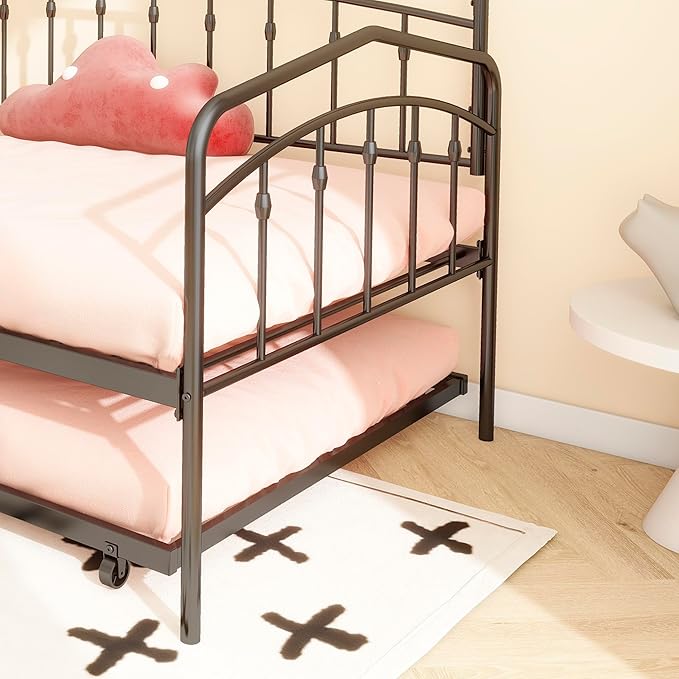 GDFStudio Twin Daybed with Trundle,Metal Sofa Bed Set,Rollaway Daybed Couch Bed Frame for Bedroom Living Room Guest Room Black