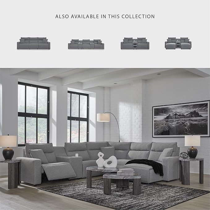 Signature Design by Ashley Modern ModMax II Stain Resistant L-Shape Right-Arm Facing 6-Piece Reclining Sectional with Console and Adjustable Headrest, Gray