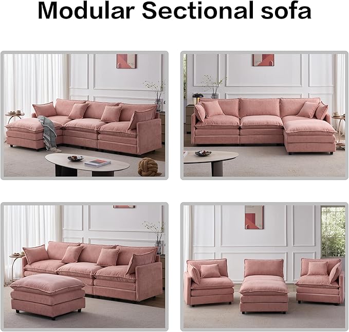 105" Oversized Modular Cloud Sectional Sofa Free Convertible L-Shaped Corner Sectional with Movable Ottoman, Chenille Upholstered Multiple Cushions Cloud Sofa Couches | Easy to Assemble