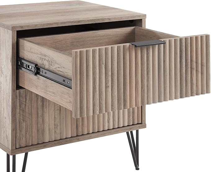 Manhattan Comfort Dumbo Modern Nightstand 2.0 with 2 Metal Feet | Splayed Gold Legs | Vertical Ribbed Design | No Tool Assembly Storage for Bedroom, Set of 2, Rustic Grey - Image 5