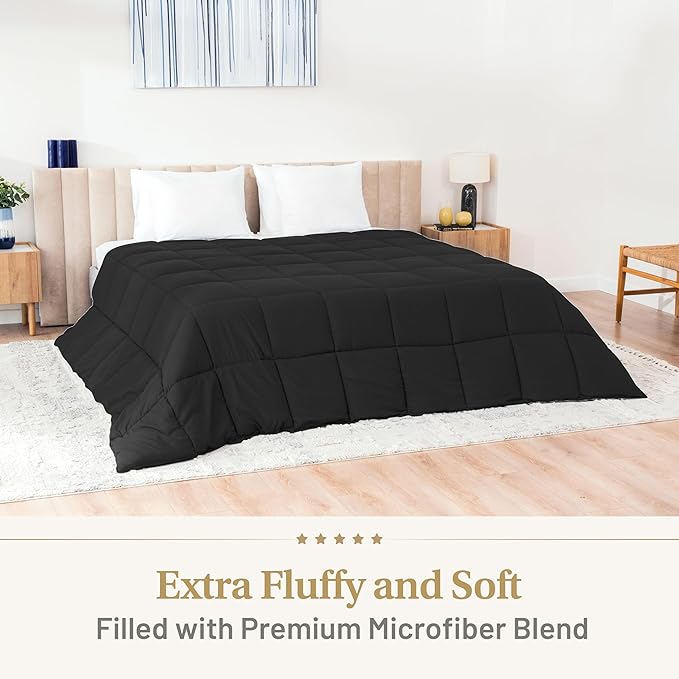 Lavish Comforts Twin Duvet Insert - Premium Fluffy Black Comforter, Machine Washable, 68x86
