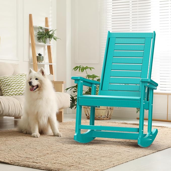 GREENVINES Outdoor Rocking Chairs | Set of 2 | Porch Rocker | HDPE Plastic | Aqua | Oversized Rockers | High Back | Big & Tall | Ladder Back | for Patio Outside Backyard Balcony Garden - Image 5