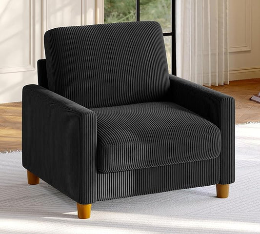 35.3" Couches for Living Room, Comfy Black Couch Single with 22.5" Deeper Seat, Accent Chair Tool-Free Setup, Reading Chair 440lbs Support, Corduroy Couch for Bedroom, Apartment, Office
