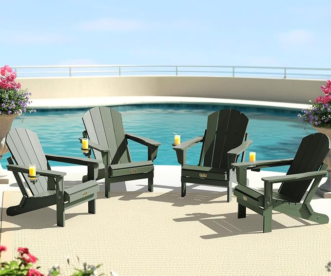 SERWALL Adirondack Chair Set of 4, Weather Resistant HIPS Patio Chairs with Cup Holder for Patio Garden Outdoors Fire Pit- Army - Image 9