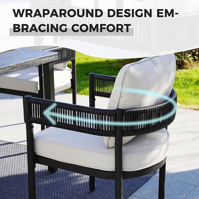 Grand patio 7-Piece Outdoor Dining Set for 6 with 1 Rectangle Expandable Table for 4-6 Person, Metal Woven Wicker Fixed Patio Chairs with Thickened Cushions for Yard, Poolside, Deck (Black) - Image 3