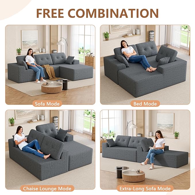 Ball & Cast 106" Modular Sectional Sofa,Cloud Chenille Couch with Deep Seat,Boneless L-Shaped Sectional,Modern Comfort Upholstered Sofa for Living Room,No Assembly Required (Gray, Right Facing Chaise)
