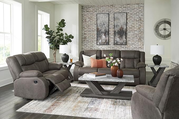 Signature Design by Ashley First Base Modern Faux Leather Rocker Recliner, Gray