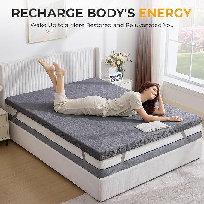 BDEUS 2 Inch Mattress Topper Twin Size, Soft Memory Foam for Back Pain Relief, Breathable Bed Topper with Dark Grey Cover, CertiPUR-US Certified