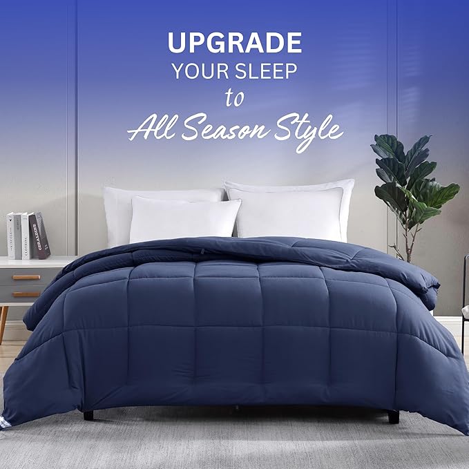 Casa Platino Quilted Comforter California King Size - Super Soft Duvet Insert with 8 Tabs - Comfy & Cozy All Season Cal King Bedding Comforter - Down Alternative Bed Comforters - 96"x102", Navy Blue