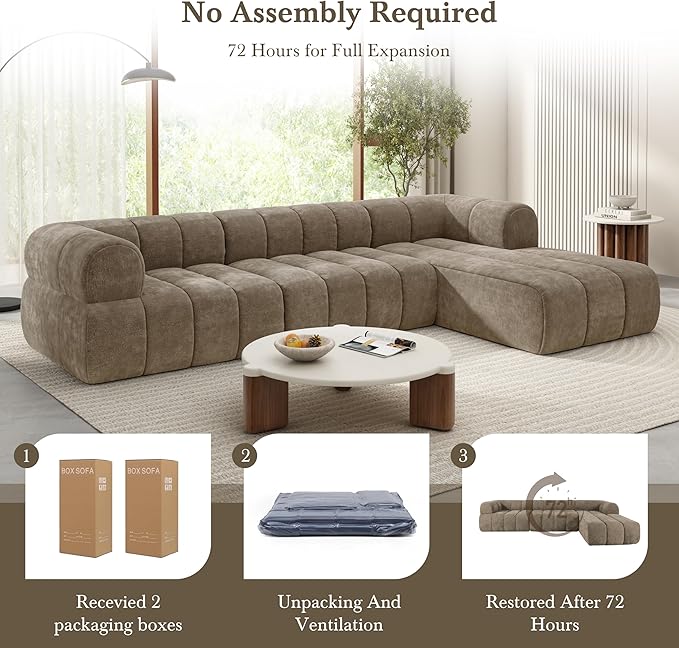 Christopher Knight Home Mania 122" Modular L-Shape Sofa Couch with Chaise Lounge, Modern Sectional Sofa Set for Living Room, Boucle Fabric Upholstered Cloud Couch with Deep Seat, Brown