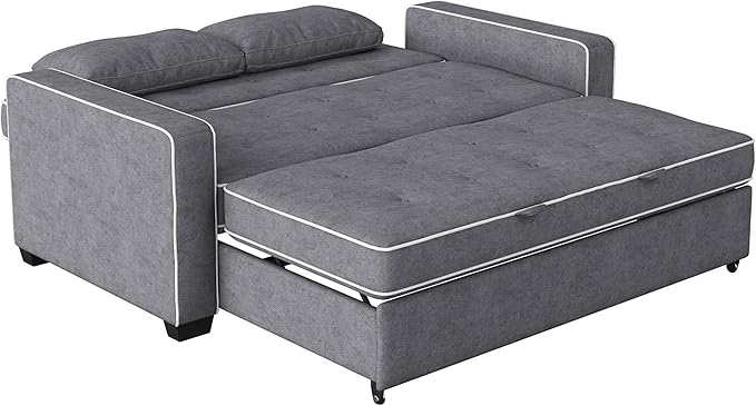 Serta Ainsley 72.6" Convertible Sleeper Sofa, Queen Size, Dreamcoil Comfort, Soft Woven Fabric, Charcoal