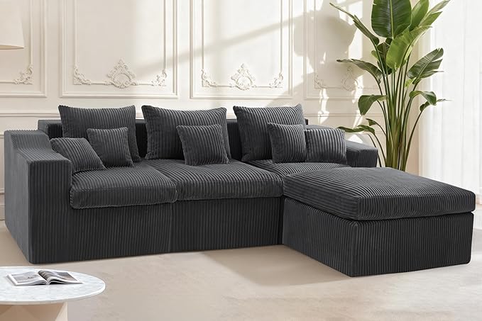 Homguava Modular Sectional Couches for Living Room,101" Cloud Couch with L-Shape Chaise,Comfy Sofa Living Room Couch with Deep Seat,No Assembly (Cordury Grey)