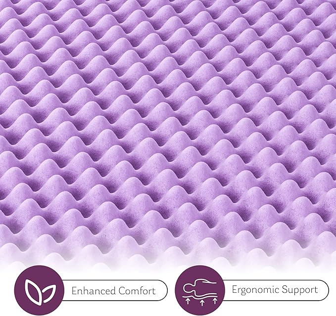 2 Inch Egg Crate Twin XL Memory Foam Mattress Topper, Cooling Gel Infused Foam Mattress Topper for Pressure Relief, CertiPUR-US Certified Twin XL Bed Topper, Purple, 38"×80"