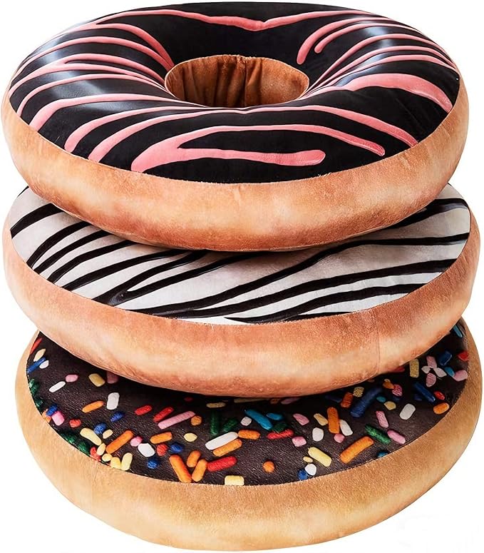 HYSEAS Round Throw Pillow 14 Inch Chocolate White Donut, 3D Digital Print Decorative Soft Food Shaped Pillow, Light Weight Seat Cushion for Couch, Chair, Floor, Sofa, 2 Pack
