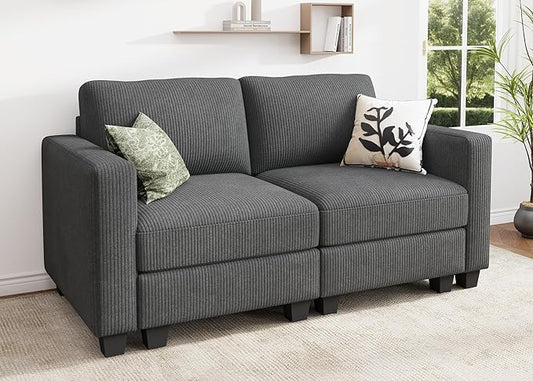 HONBAY Modular 68.6'' Loveseat Sofa Grey, Comfy Corduroy Pet Friendly Fabric for Small Space,Living Room